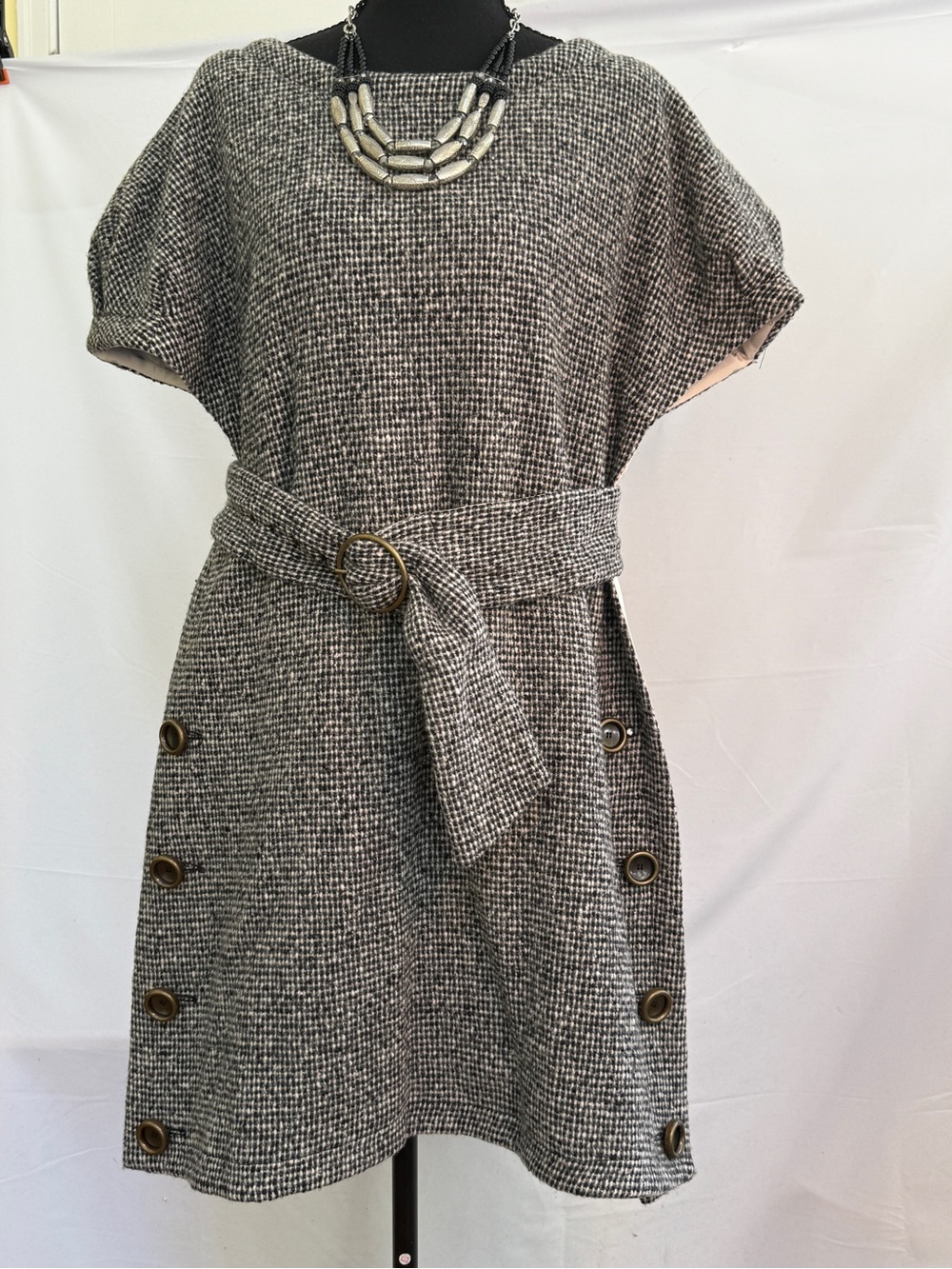 Marc by Marc Jacobs Black & White Tweed Belted Shift Dress